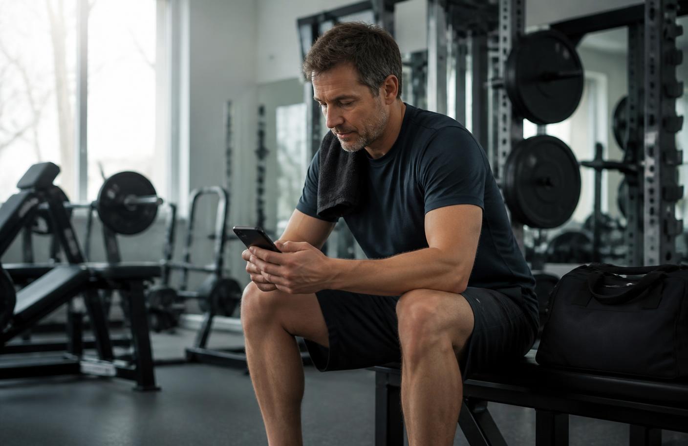 Person taking a moment between sets at the gym